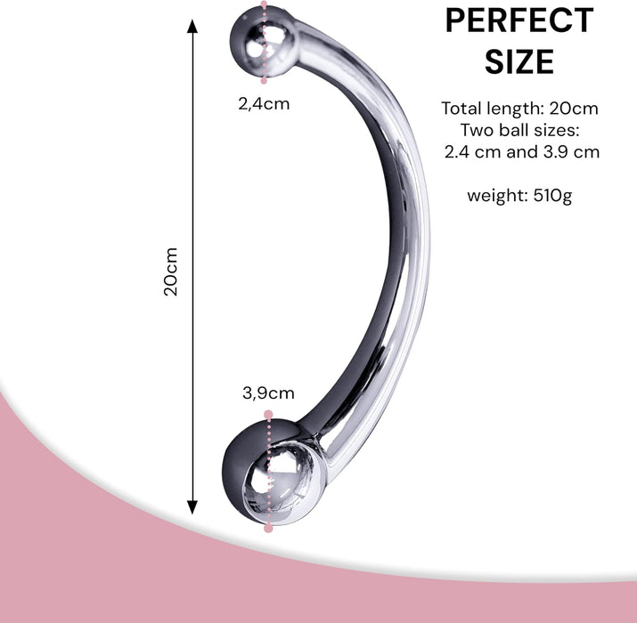 Stainless steel double dildo – 20 cm long, 2.4–3.9 cm in diameter