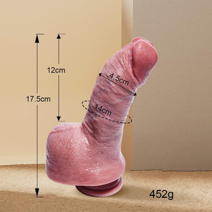 Realistinis 17,5 cm silikoninis dildo su stipria prisitvirtinimo baze pradedantiesiems
