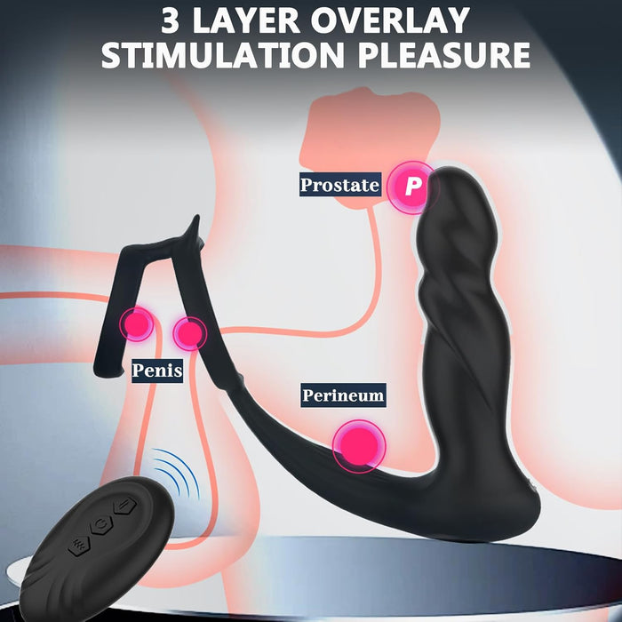 2-in-1 anal vibrator for men with 10 modes and penis ring  Aistra