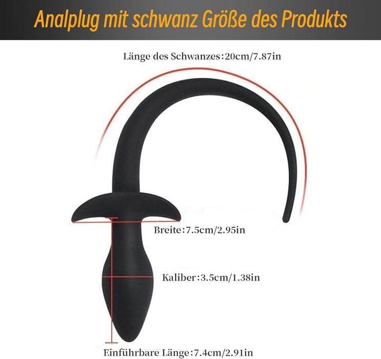 Elegantiškas silikoninis analinis kaištis su šuns uodega - 27,4 cm ilgis