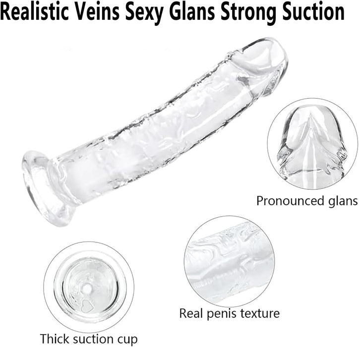 21 cm realistic dildo with strong grip base - transparent and powerful