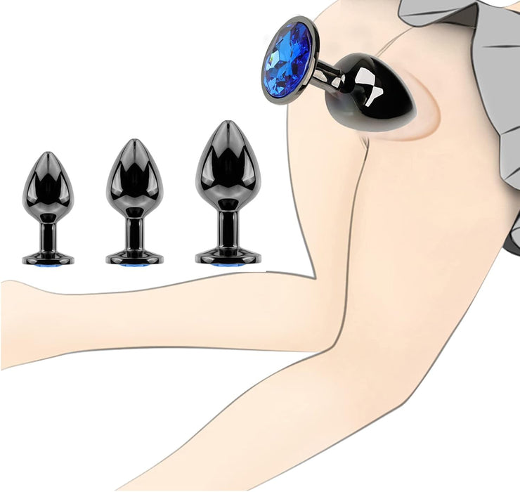 Set of 3 anal plugs with crystal diamond and heart shape