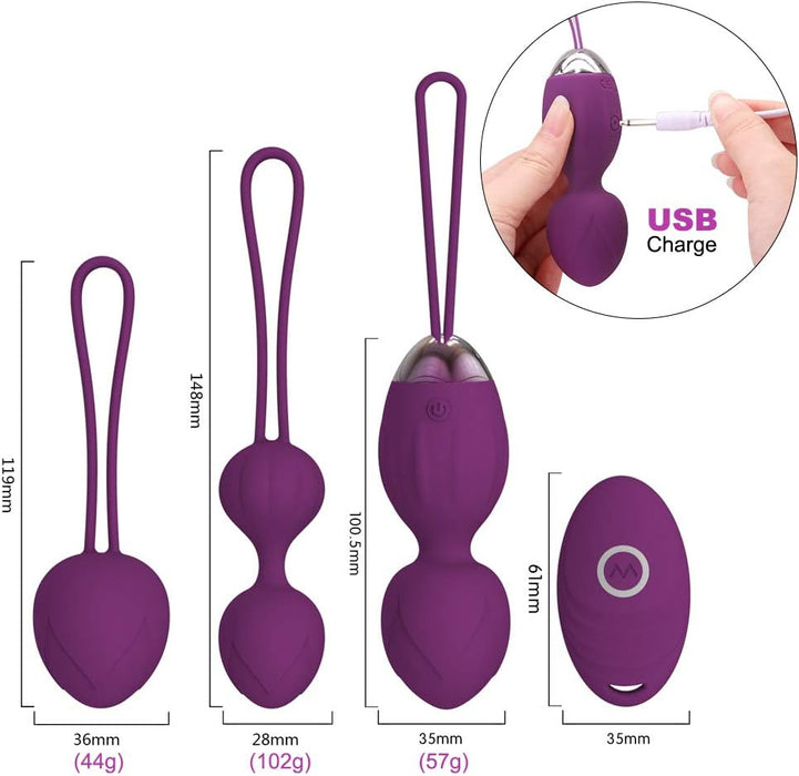 3-piece pelvic floor exercise set for women with different silicone balls