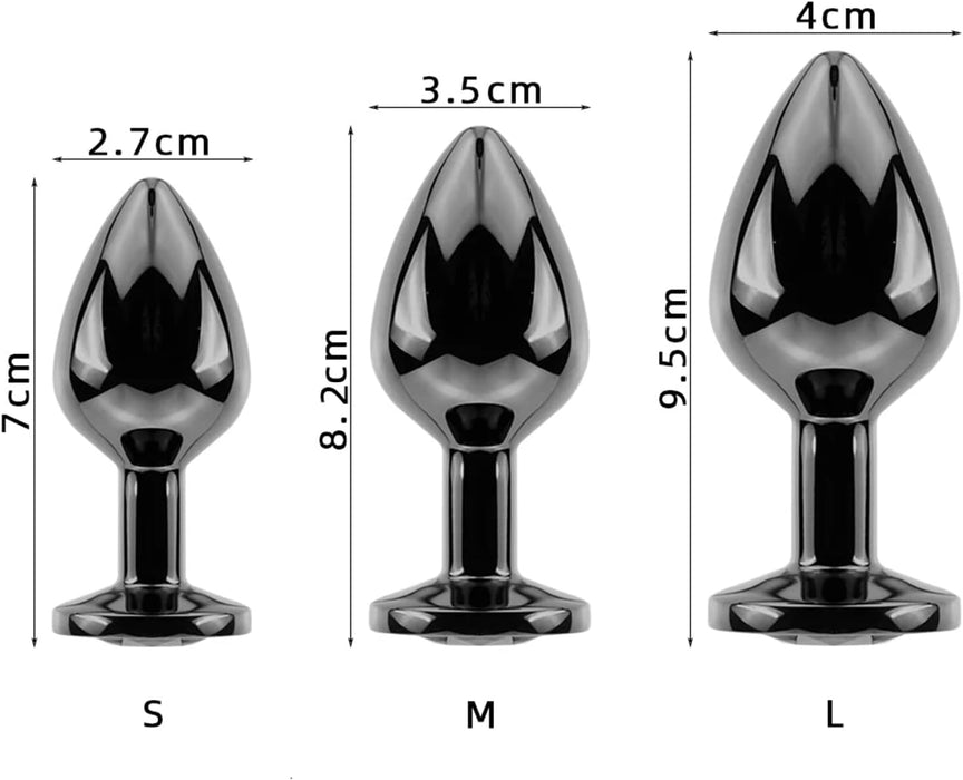 Set of 3 anal plugs with crystal diamond and heart shape