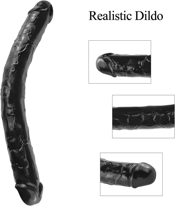 Juoda Lanksčių dvigubas dildo, 30 cm, saugus ir universalus