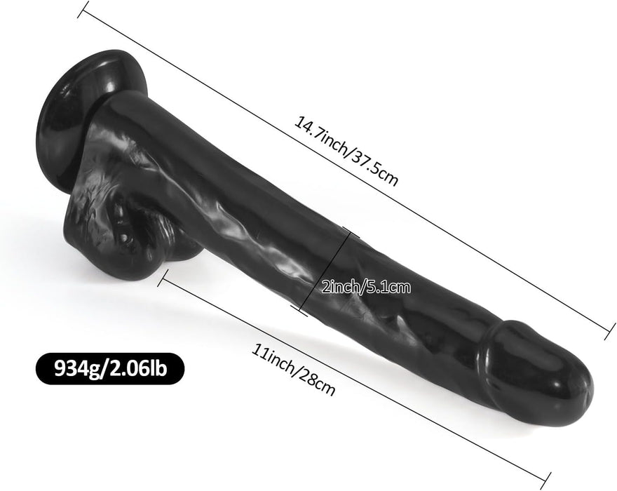 Realistinis 37.5 cm didelis dildo su stipria prisitvirtinančia siurbtuko baze