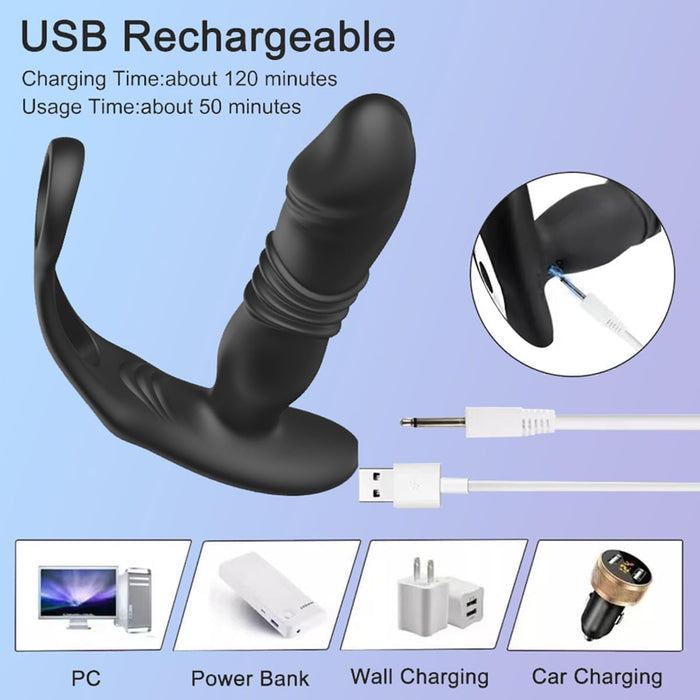 Ergonomic Anal Vibrator with Cock Ring and Remote Control