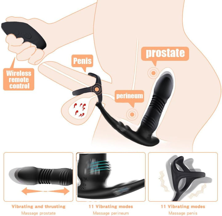Anal massager for men with 10 vibrations and a stimulating penis ring