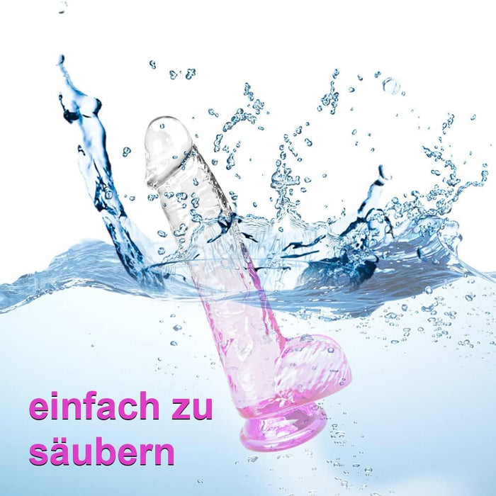 Natūralaus silikono permatomas 17 cm dildo su stipria prisitvirtinimo siurbtuku