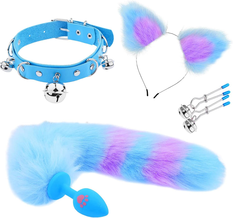 Elegant Fox Tail Plug Set with Furry Cat Ears and Collar
