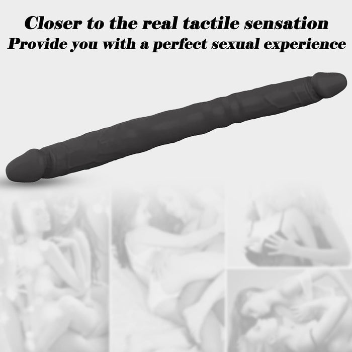 400 mm dvipusis skaidrus silikoninis dildo, juodos spalvos, XXL dydis