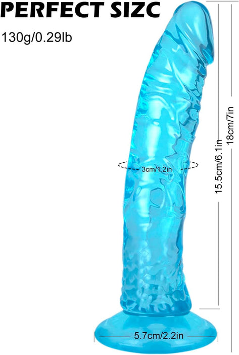 Realistiškas didelis dildo su stipria prisitvirtinančia rankena, skaidrus mėlynas žaislas