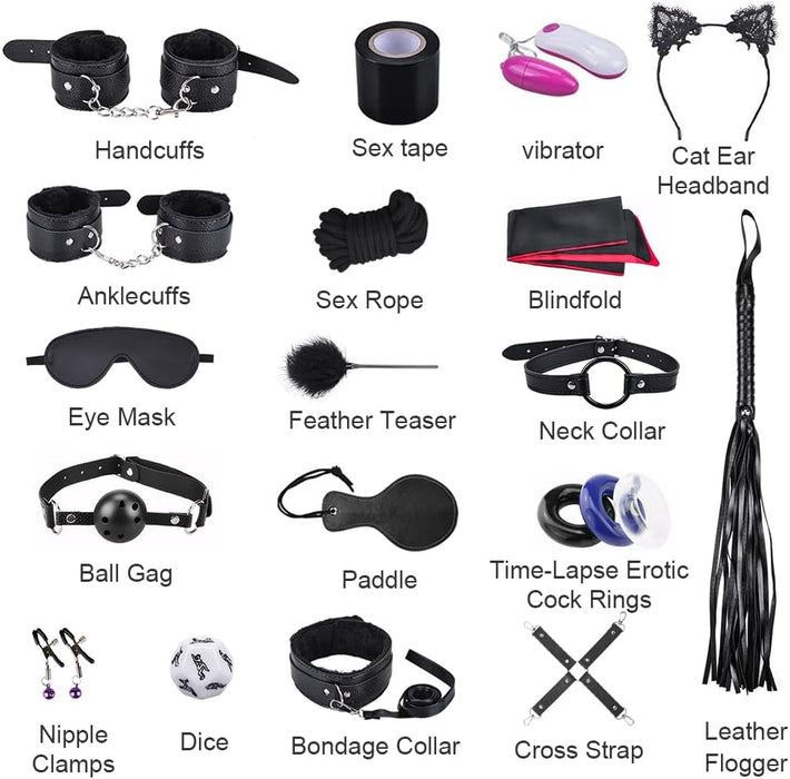 Erotic 18 Piece Bondage Set With Adjustable Restraints For Couples