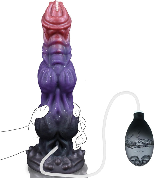 Fantasy alien squirting dildo with powerful suction cup attachment and thick knot texture
