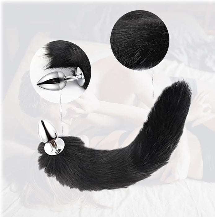 Steel Anal Plug with Fox Tail and SM Accessory Set for Couples