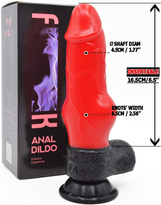 Realistic silicone dildo with knot, sexy red, 16.5 cm
