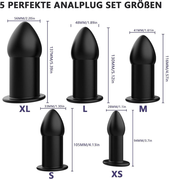 Analinių kaiščių rinkinys 5 dydžių silikoninis vibratorius su išskirtiniu dizainu