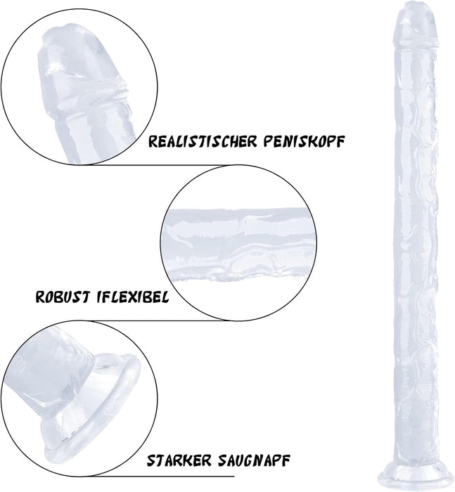 45 cm Long Clear Silicone Dildo with Strong Suction Wide Sole