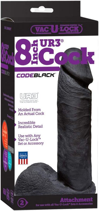 8 colių juodas UltraSKYN UR3 Vac-U-Lock dildo – itin realistiškas ir universalus