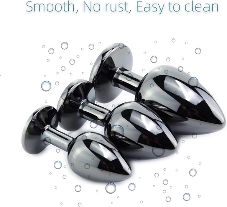 Set of 3 anal plugs with crystal diamond and heart shape