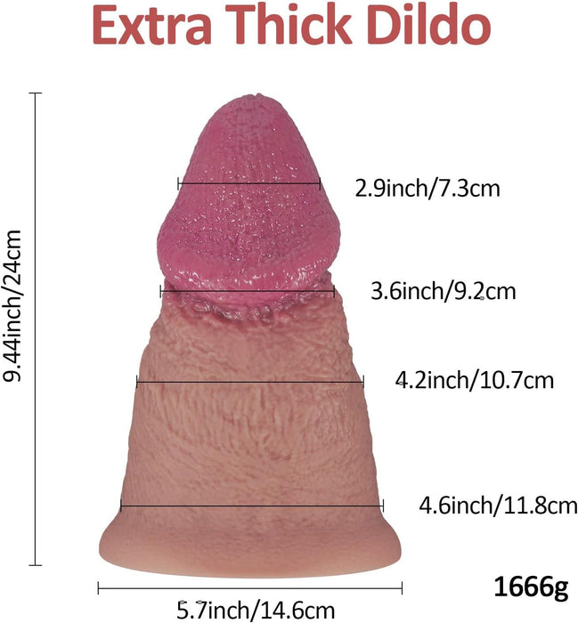 Realistiškas silikoninis XL dildo su stipria prisitvirtinimo siurbtuku, 11.8 cm skersmens