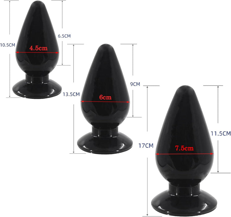 Classic 3-piece large anal plug with strong suction base