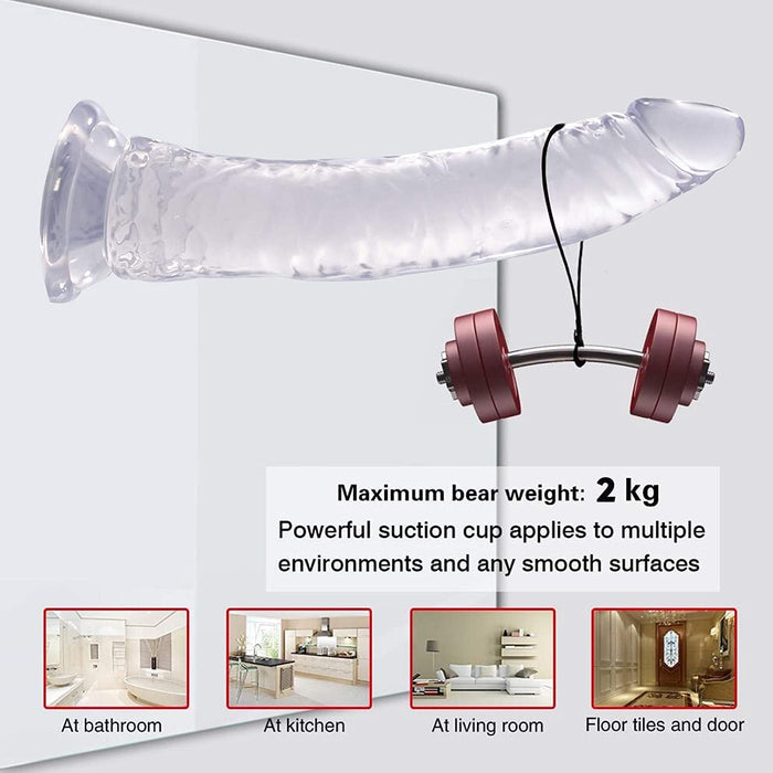 21 cm realistic dildo with strong grip base - transparent and powerful