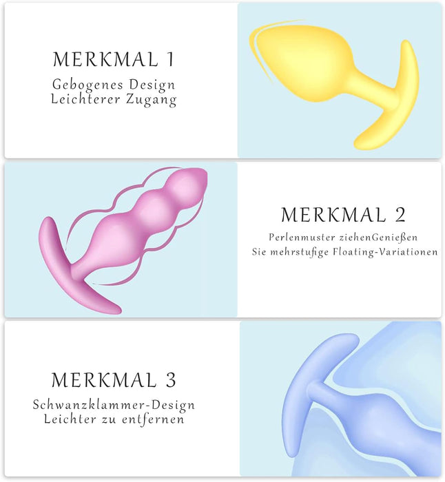 3-in-1 colorful anal plug for couples - soft and safe TPE design
