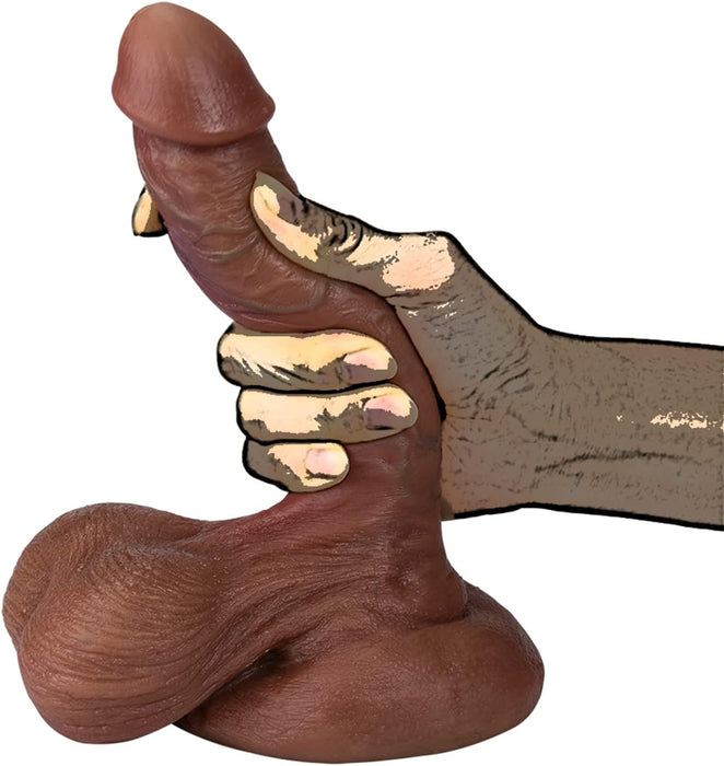 Realistic XL silicone dildo with strong attachment pad and 45° tilt