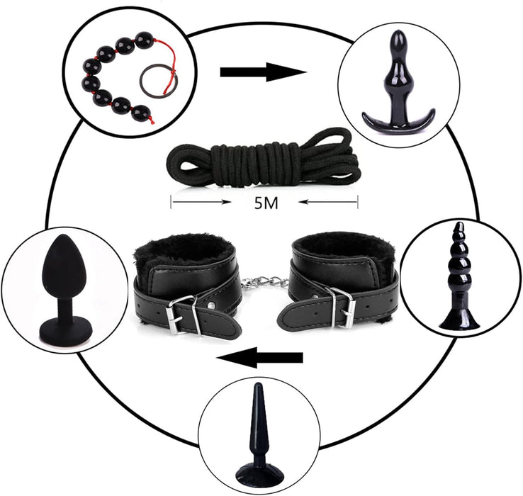 BDSM Sekso Komplektas 35 dalių su odiniais rankogaliais ir žaislais poroms