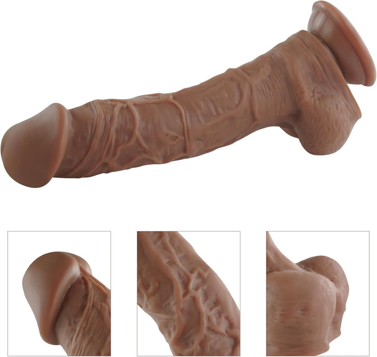 Realistiškas silikoninis dildo su stipria prisitvirtinimo pagrindu ir G taško stimuliacija