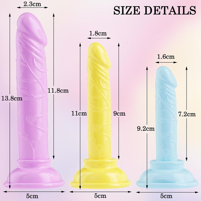 3 Mini Realistic Dildo Set with Safe Wall Screw