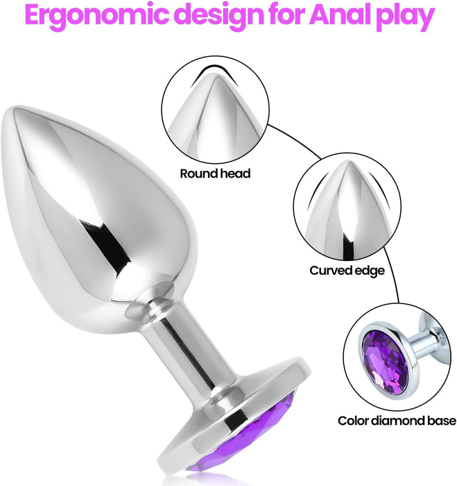 Elegant 3-piece metal anal plug with crystal details and anal shower