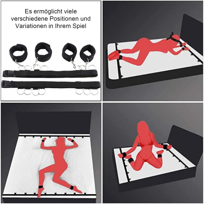 Koketiškas BDSM Bondage Setas su Pliušinėmis Rankogaliais ir Pėdų Feselėmis