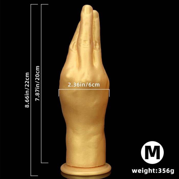 Realistic gold-colored hand dildo with strong grip - medium size