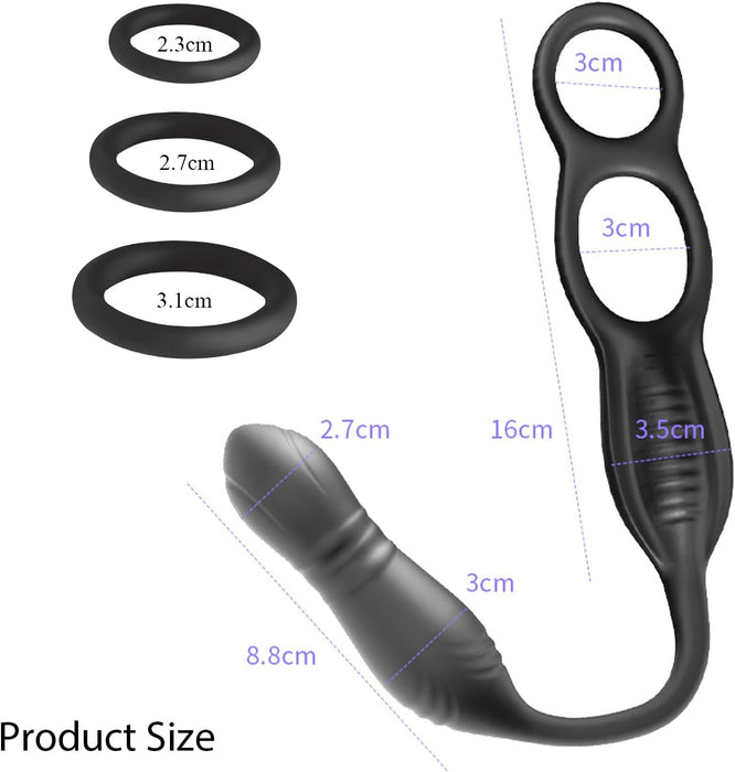 3-IN-1 Anal Vibrator for Men with Remote Control and 3 Double Rings