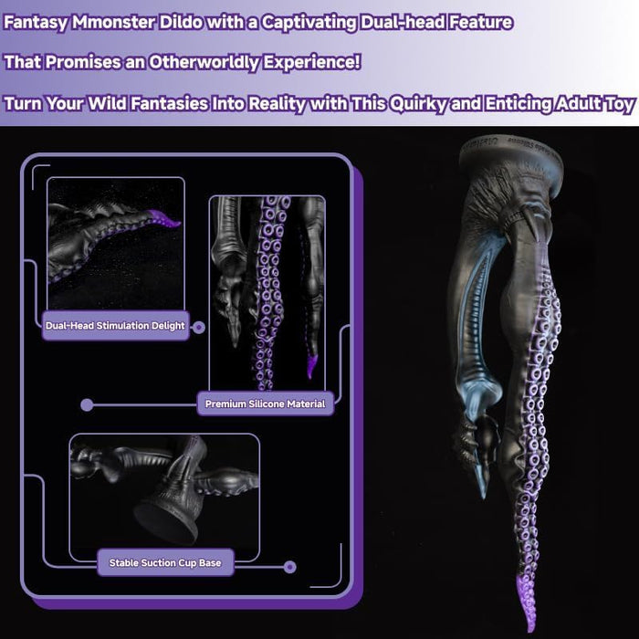 Fantazijos dildo su dviem galvutėmis ir stipria prisitvirtinimo siurbtuke
