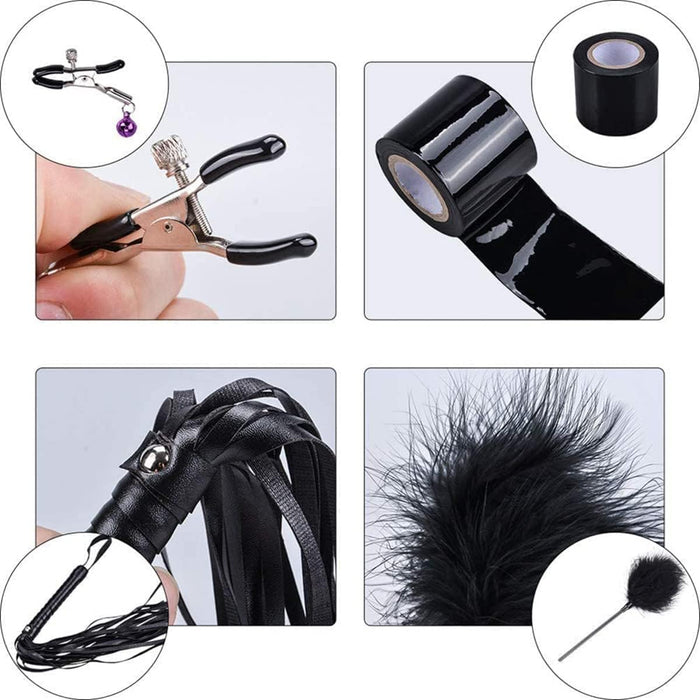 35 dalių erotinis SM Bondage komplektas su rankogaliais ir žaislais poroms