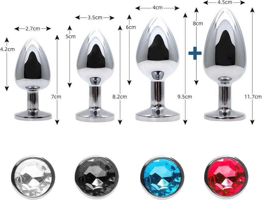 Metal Anal Plugs Set – 4 Sizes Set With Sparkling Crystals