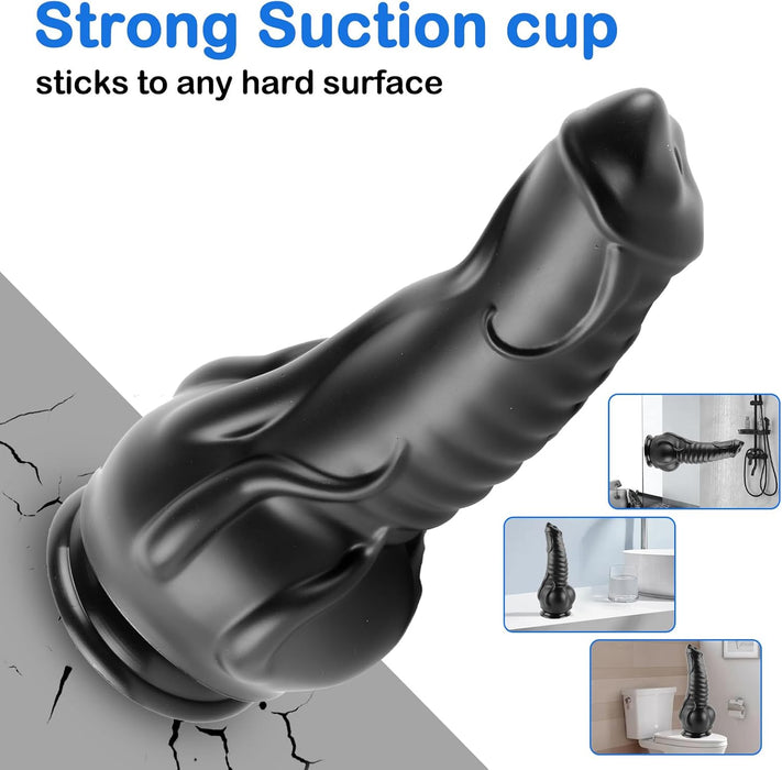 Realistiškas silikoninis XXL dildo su storu antgaliu ir uodega