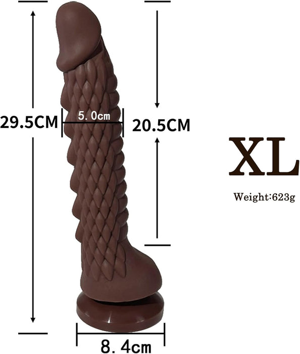 Realistic 29.5 cm silicone dildo with strong suction foot in XL size