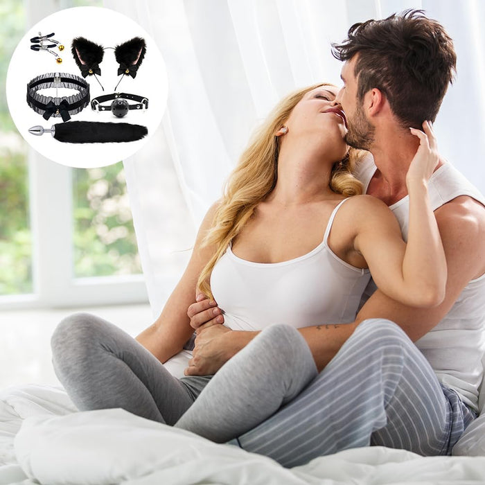 5-piece set with fox tail, ears and tie for couples