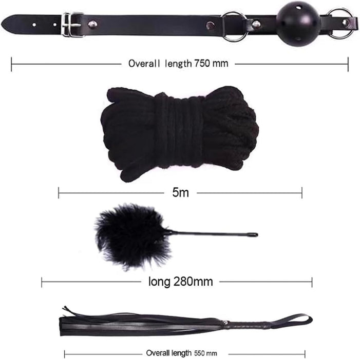 Erotinis 10 dalių Bondage žaidimų rinkinys poroms su patogiais rankogaliais ir plunksnų plakikliu