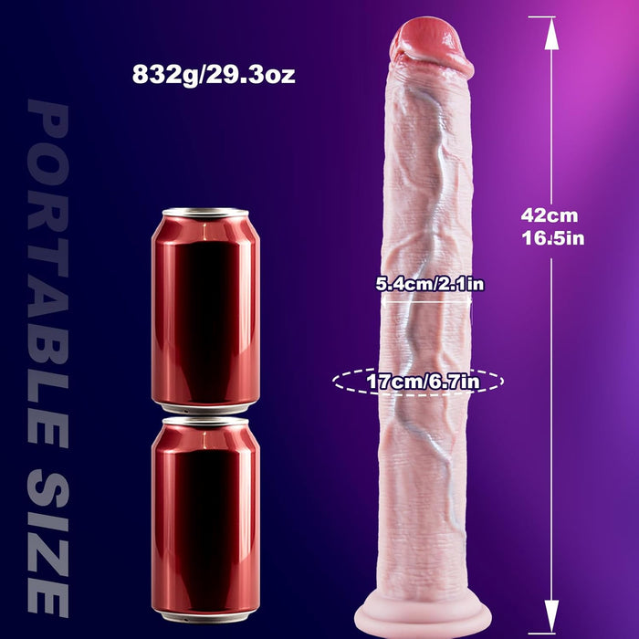 42 cm long realistic silicone XXL dildo with a thick head and a strong attachment base