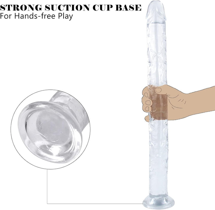 45 cm Long Clear Silicone Dildo with Strong Suction Wide Sole