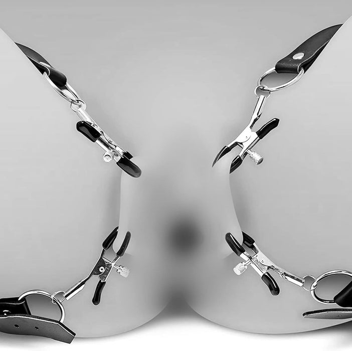 4-in-1 Adjustable Heart Nipple Clamps with Chain