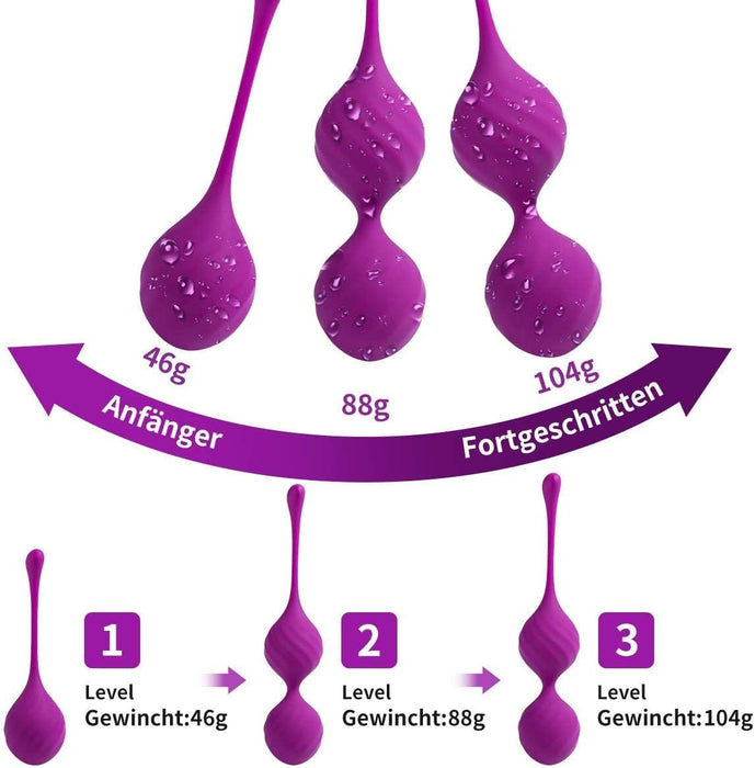 Minkšti medicininio silikono treniruočių kamuoliukai moterims – 3 vnt. rinkinys efektyviam dubens dugno treniravimui