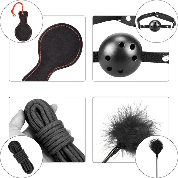 13-piece SM bondage set - adjustable handcuffs, mask, gag