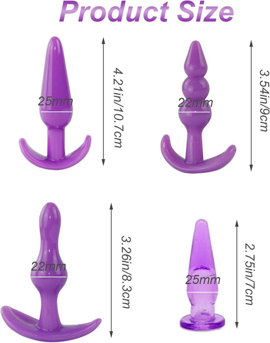 Four-piece silicone anal plug set: small, medium, large