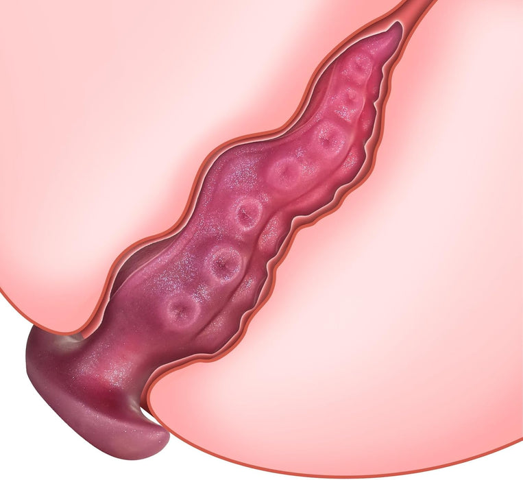 Realistic Dark Red Octopus Shape Silicone Toy With Curved Tentacle Shapes